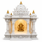 Premium Lotus Mandir for Home Decor | LED Temple | Customizable (Hanuman, Marble White, Small)
