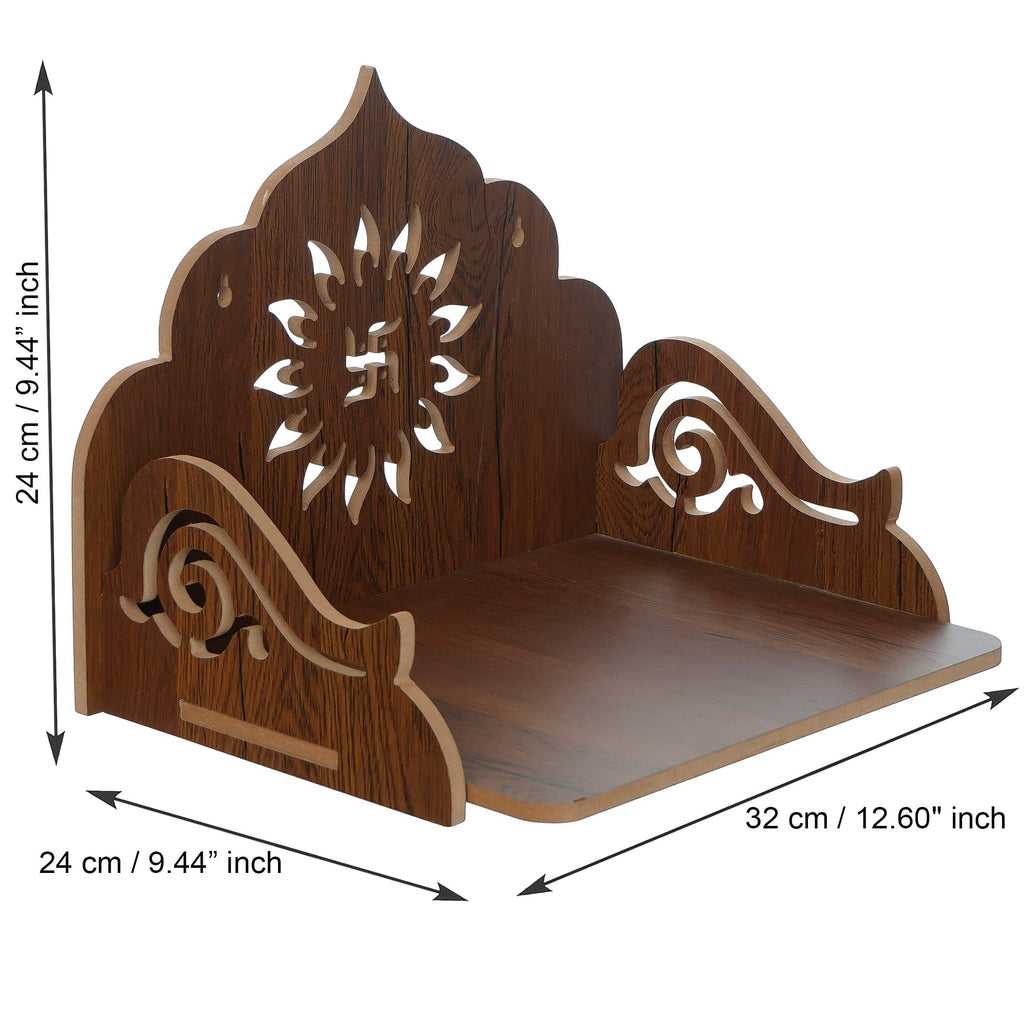 eCraftIndia Flower Swastika Design Wooden Temple for Home Office | Home Temple Pooja Mandir | Small Temple Gift for Diwali Housewarming