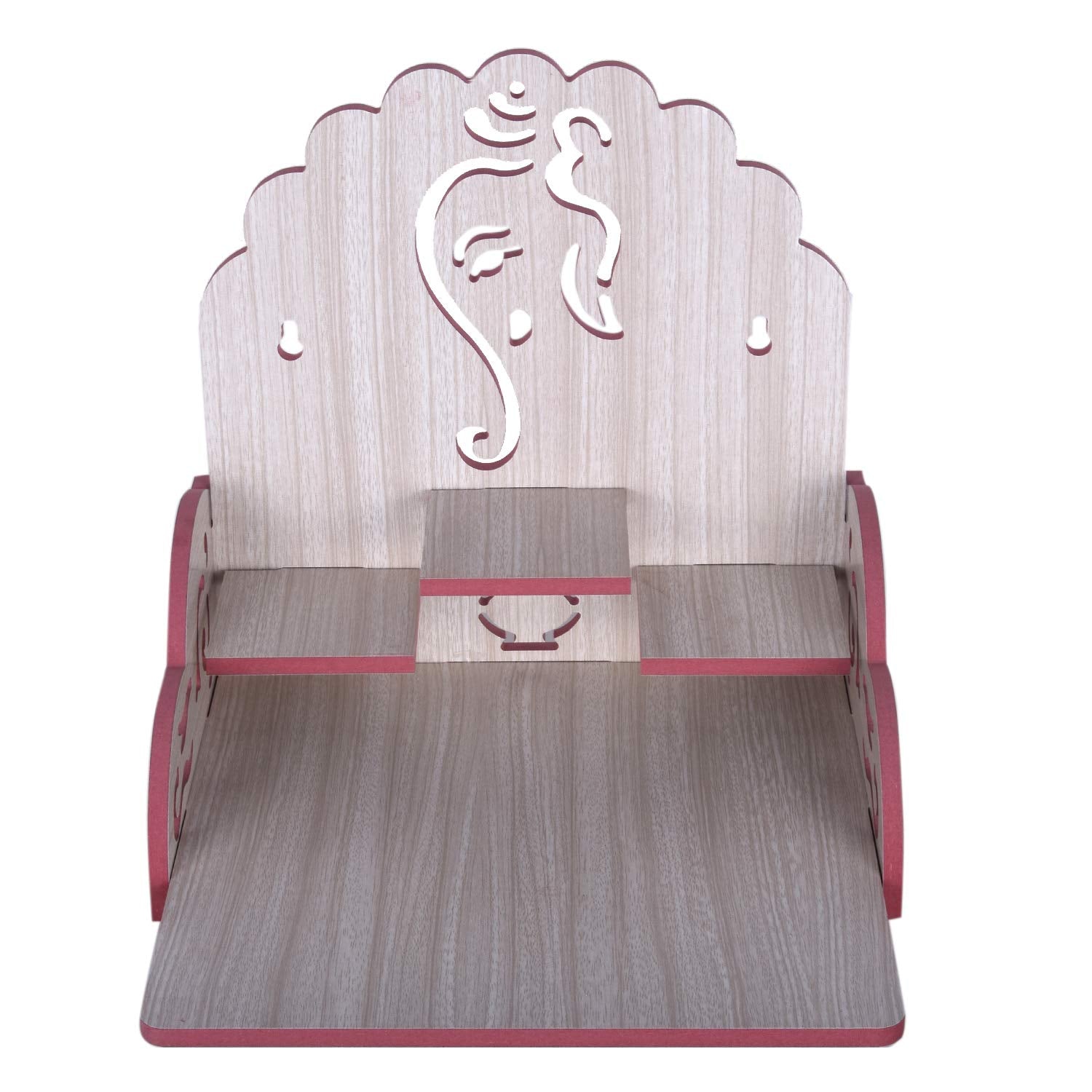 Lakhaji Wooden Wall Mounted Hanging Puja Temple Wood God Stand for Pooja Room (White)