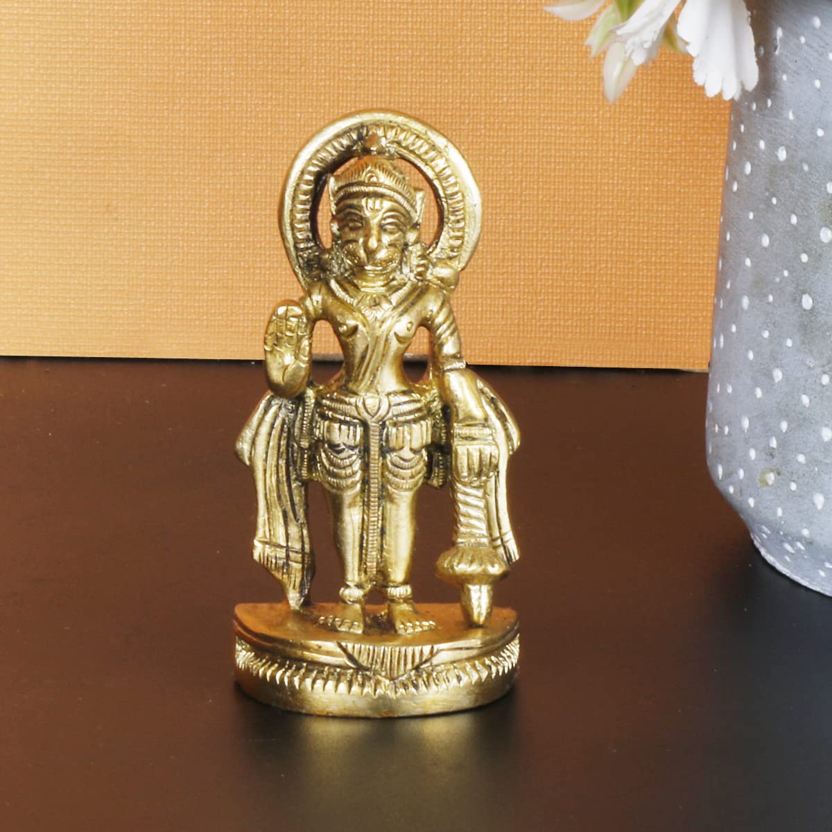 ARTVARKO Brass Hanuman Standing Idol Statue God Bajrangbali Bhagwan Sankat Mochan Murti Small Size 3 Inch