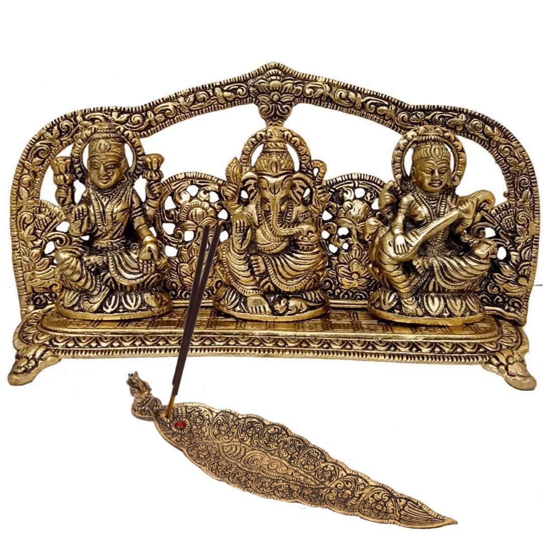 Prince Home Decor & Gifts Laxmi Ganesh Saraswati Idol Decorative Platter with Diya Laxmi Ganesha Murti Showpiece Antique Gift (laxmi Ganesh Saraswati)