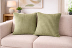 AWARD VELVETS Premium Faux Rabbit Fur Plush Luxury Soft Fluffy Striped Decorative Throw Pillow/Cushion Covers for Sofa, Couch, Living Room - (Olive Green, 24 x 24 inch) Set of 2