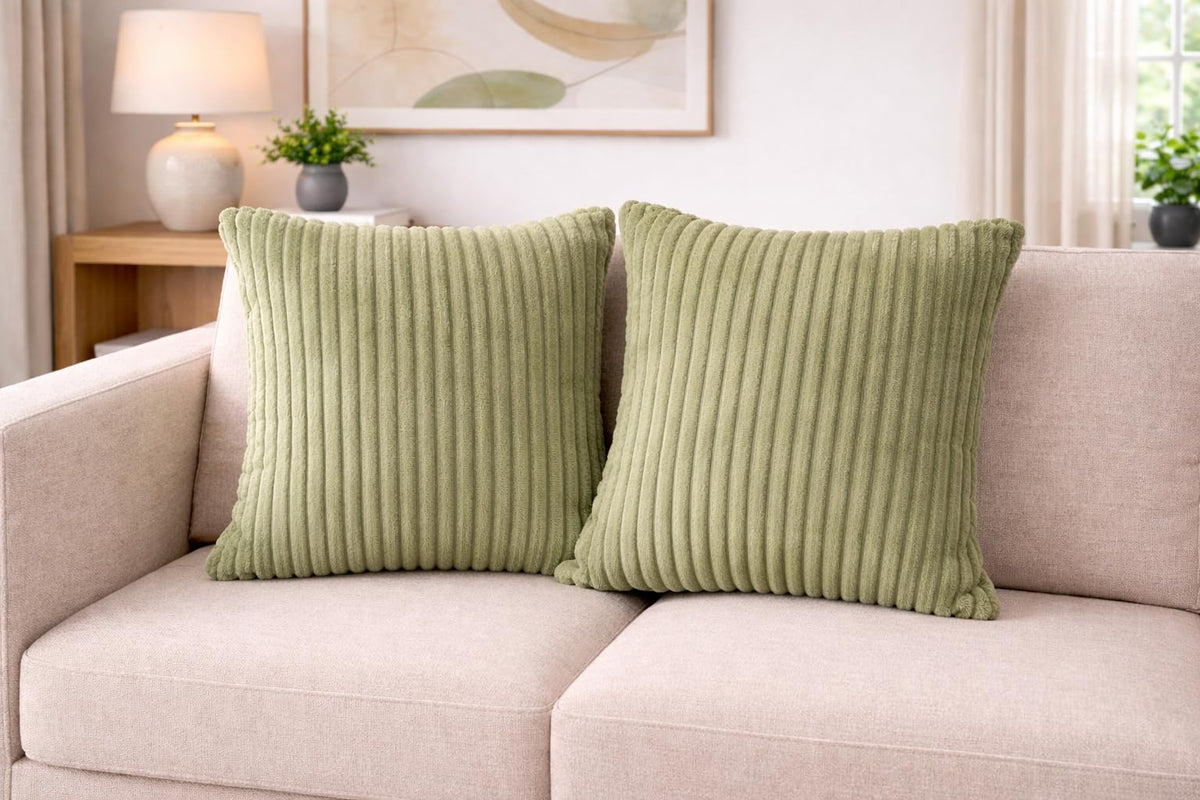 AWARD VELVETS Premium Faux Rabbit Fur Plush Luxury Soft Fluffy Striped Decorative Throw Pillow/Cushion Covers for Sofa, Couch, Living Room - (Olive Green, 24 x 24 inch) Set of 2
