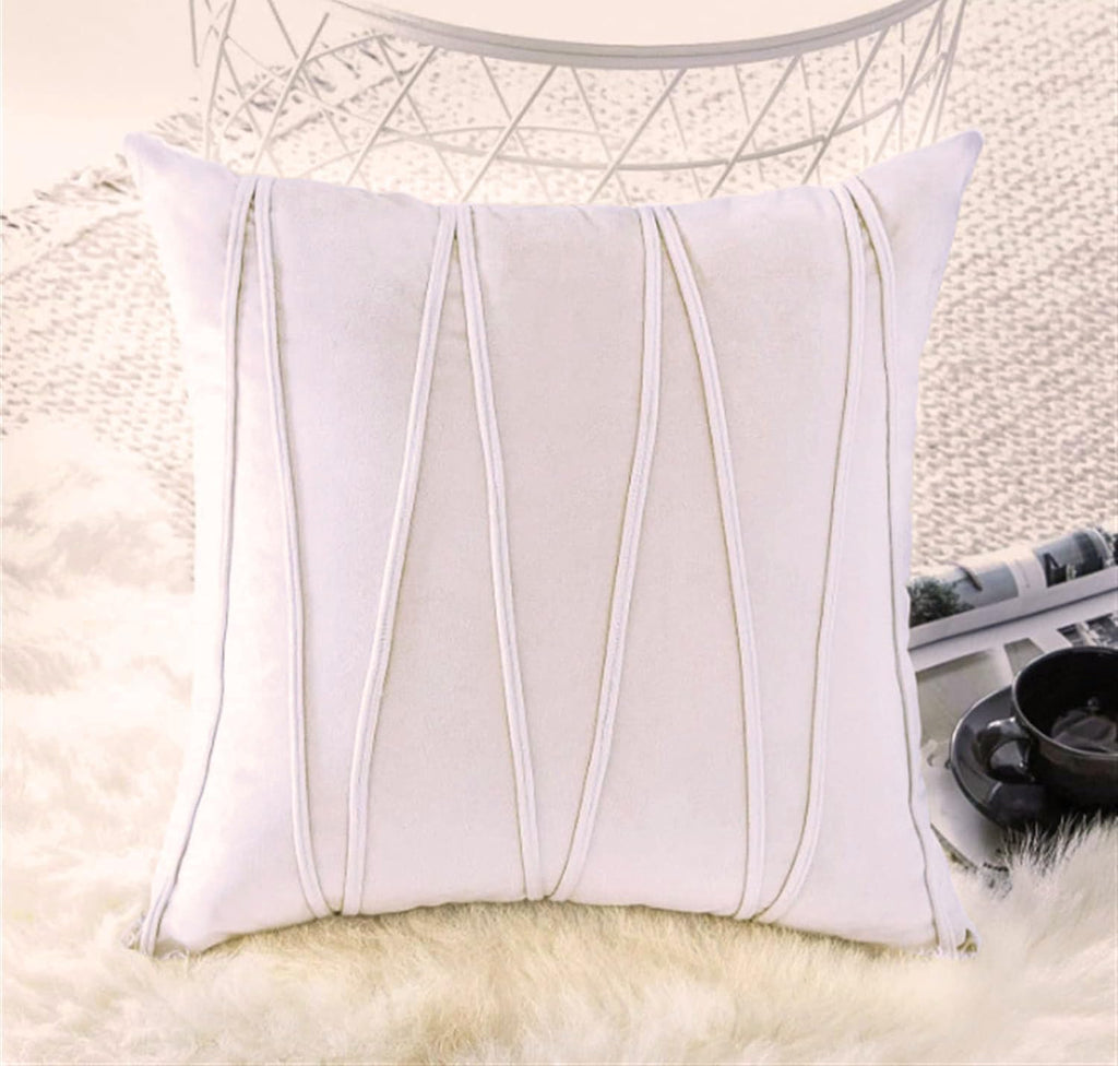 Khooti Velvet Striped Cushion Cover Pack of 1-36 x 36 / 91 x 91 cm | Pure White | Soft Pillow Covers Cushion Case for Sofa Bedroom Livingroom Chair Car, Cushion Cover with Zig Zag Pattern