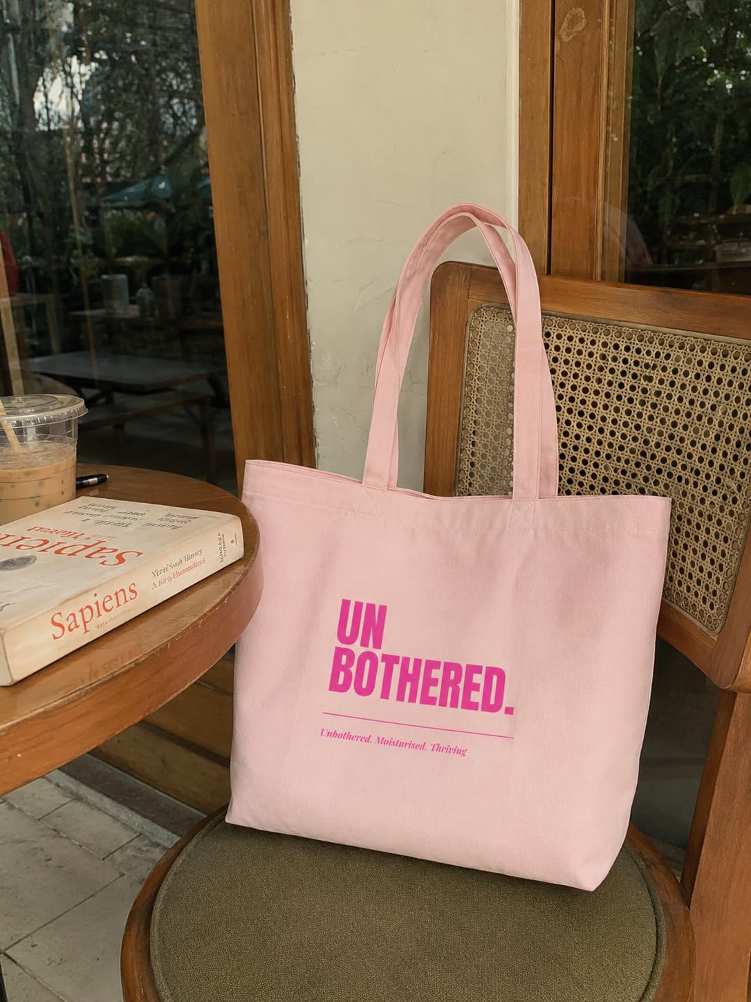 STORE Baby Pink Tote Bag | Minimal Aesthetic Canvas Tote Bag for Women | Reusable Shoulder Bag for Shopping Travel College and Daily Use (Unbothered)