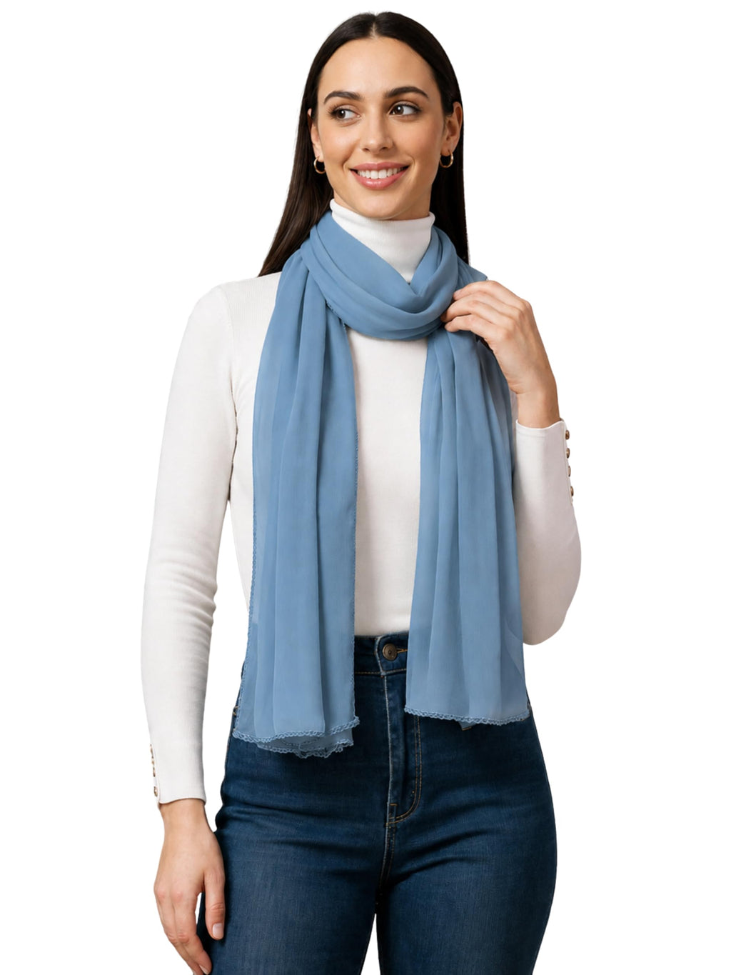 Ravaiyaa Women Solid Chiffon Scarves With Lace Border | Women Lightweight Breathable Solid Color Soft Chiffon Long Fashion Scarves Sun-proof Shawls Wrap (Light Grey)