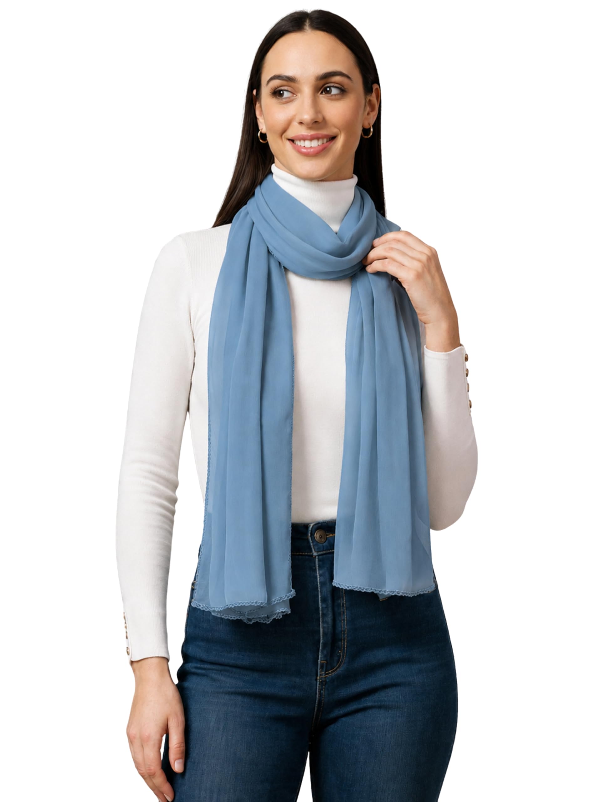 Ravaiyaa Women Solid Chiffon Scarves With Lace Border | Women Lightweight Breathable Solid Color Soft Chiffon Long Fashion Scarves Sun-proof Shawls Wrap (Light Grey)
