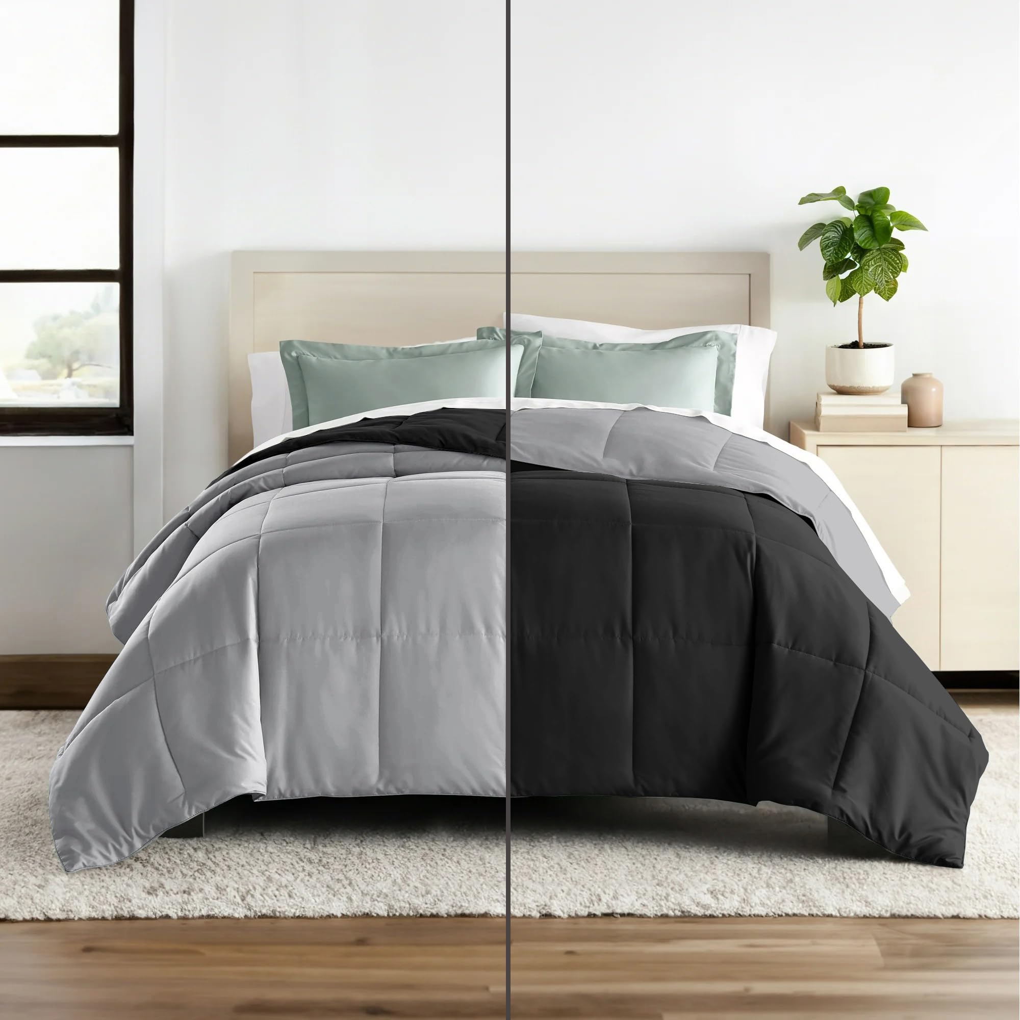Hotel Collection 150 Gsm All Season Comforter Single Bed AC Blanket/Quilt/Rajai Soft & Breathable Microfiber Lightweight (60 X 90 Inches) - Single Bed Comforter - Black/Silver Grey Color Kafalo
