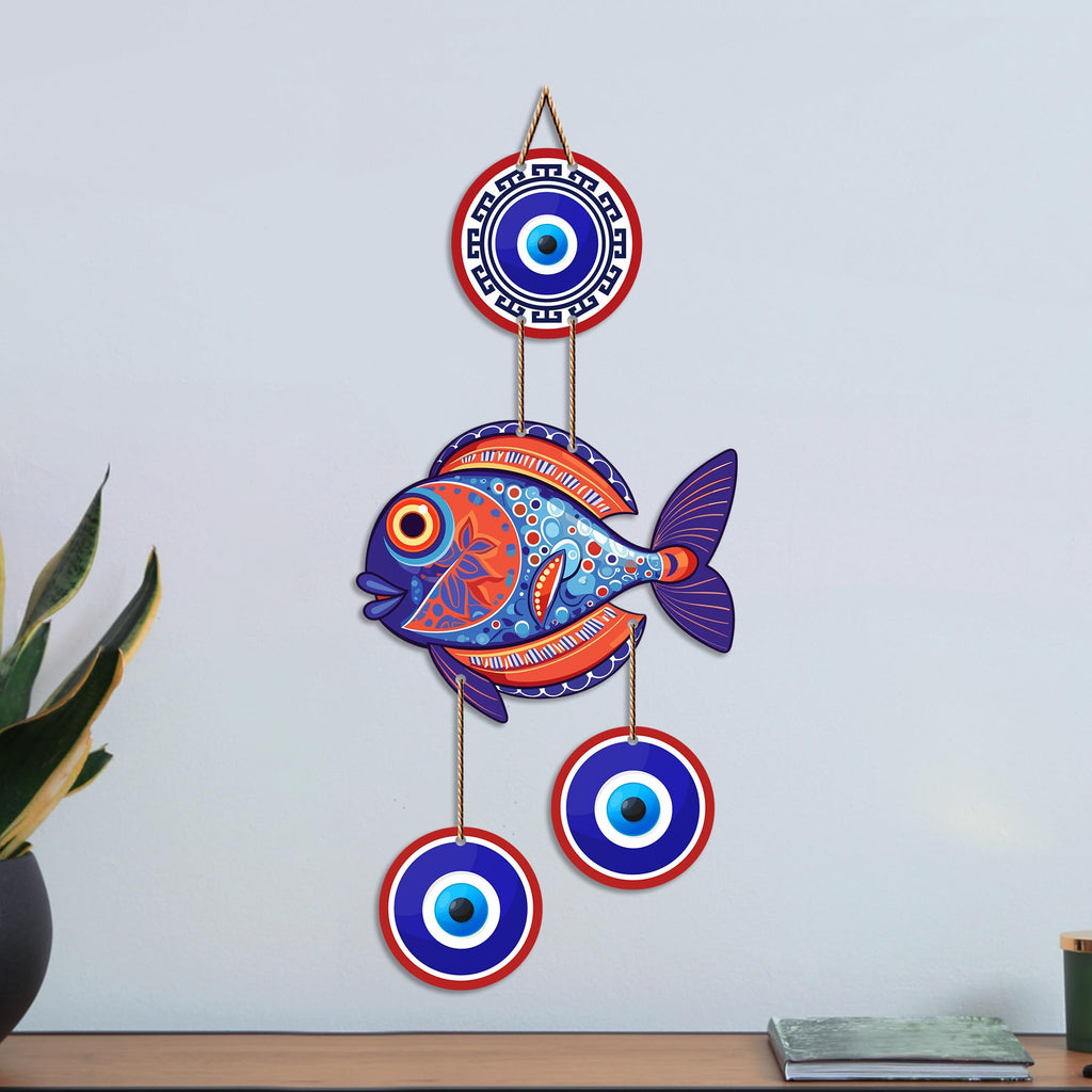 Artvibes Fish Evil Eye Wall Hanging for Home Entrance | Lucky Fish Nazar Battu MDF Wall Decor | Vastu Decorative Art for Living Room | Bedroom | Office & Balcony (WH_8535N)
