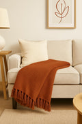 Wisdom Decor Waffle Knit Throw Blanket with Tassels for Sofa & Bed for All Seasons – Lightweight Decorative Cozy Blanket for Living Room & Bedroom (127x152 cm) (Rust) Kafalo