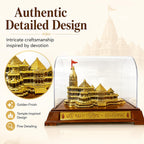 LOYELPROD Ram Mandir Ayodhya Temple Replica, Gold Finish, with Acrylic Cover and Wooden Base Coating