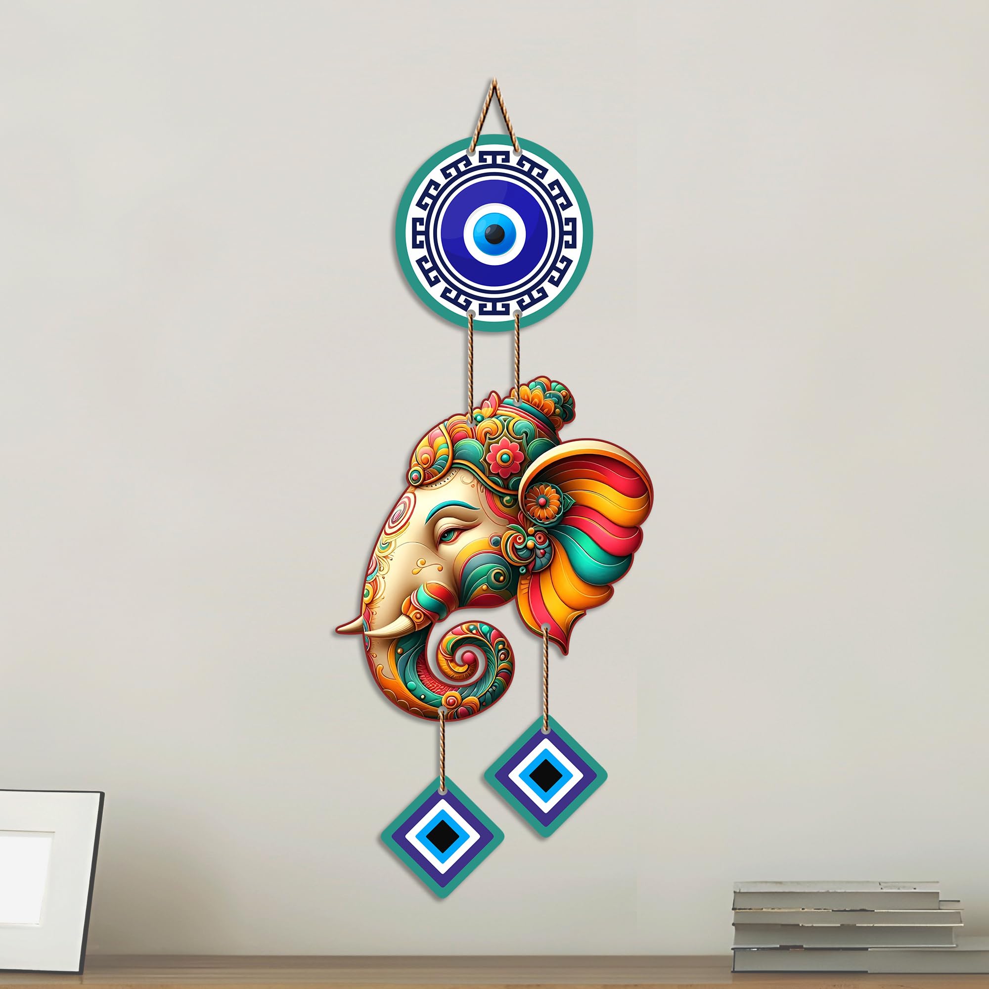 Artvibes Vighnaharta Ganesh Evil Eye Wall Decor for Main Door Entrance | Nazar Protection Hanging for Home Temple Living Room Office | Spiritual Vastu Good Luck Decorative Wall Art Gift (WH_8568N)