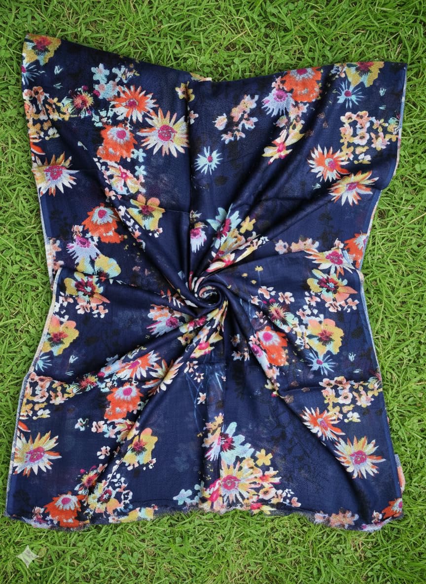 Fabtone Women’s Scarf/Stole | Navy Blue Floral Print | Soft Lightweight Fabric | 70x180 cm | All-Season Fashion Accessory | Stylish Women’s Wrap | Dust & Sun Protection