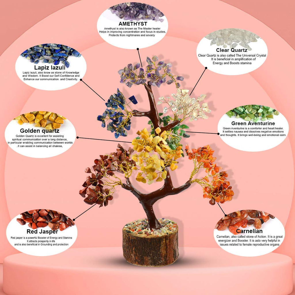 A P HOMES 7 Chakra Healing Gemstone Tree - Handcrafted Feng Shui Crystal Tree for Positive Energy, Wealth, and Balance | Meditation Decor, Reiki Healing, Home & Office Decor Gift (500 Beads)