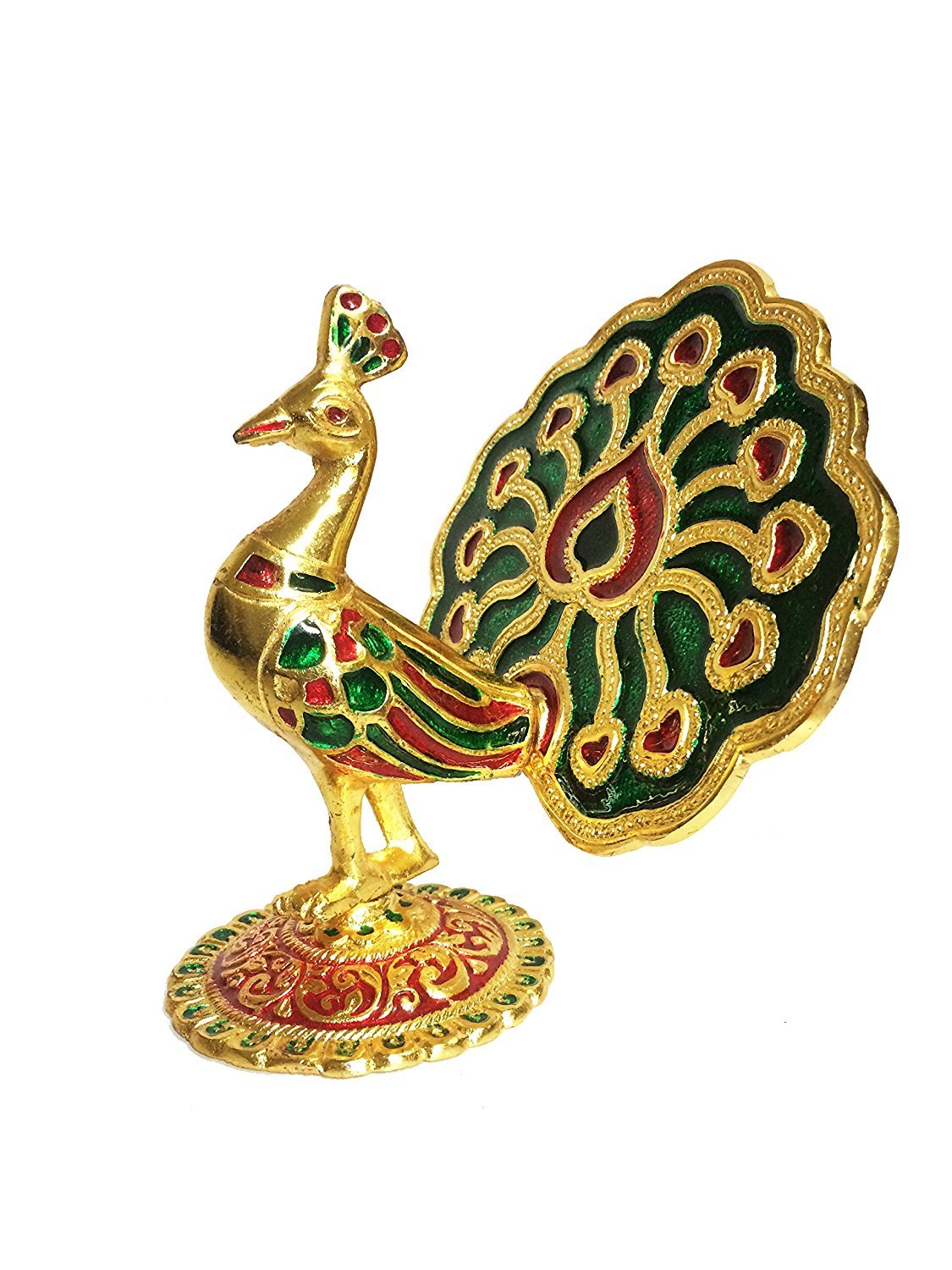Prince Home Decor & Gifts White Metal Gold Plated Dancing Peacock for Home Décor