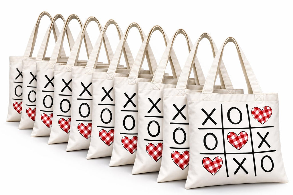 Bhoomi Impex Cotton Tote Carry Bag | Reusable Eco-Friendly Shopping Bag | Strong & Durable Canvas Tote for Grocery, Travel & Daily Use | Tic Tac Love Print | Set of 1