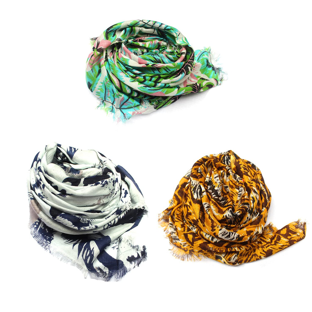 bratkrok WOMEN'S TRENDY FLORAL PRINTED RAYON SCARVES/STOLES MULTICOLOUR (PACK OF 3)