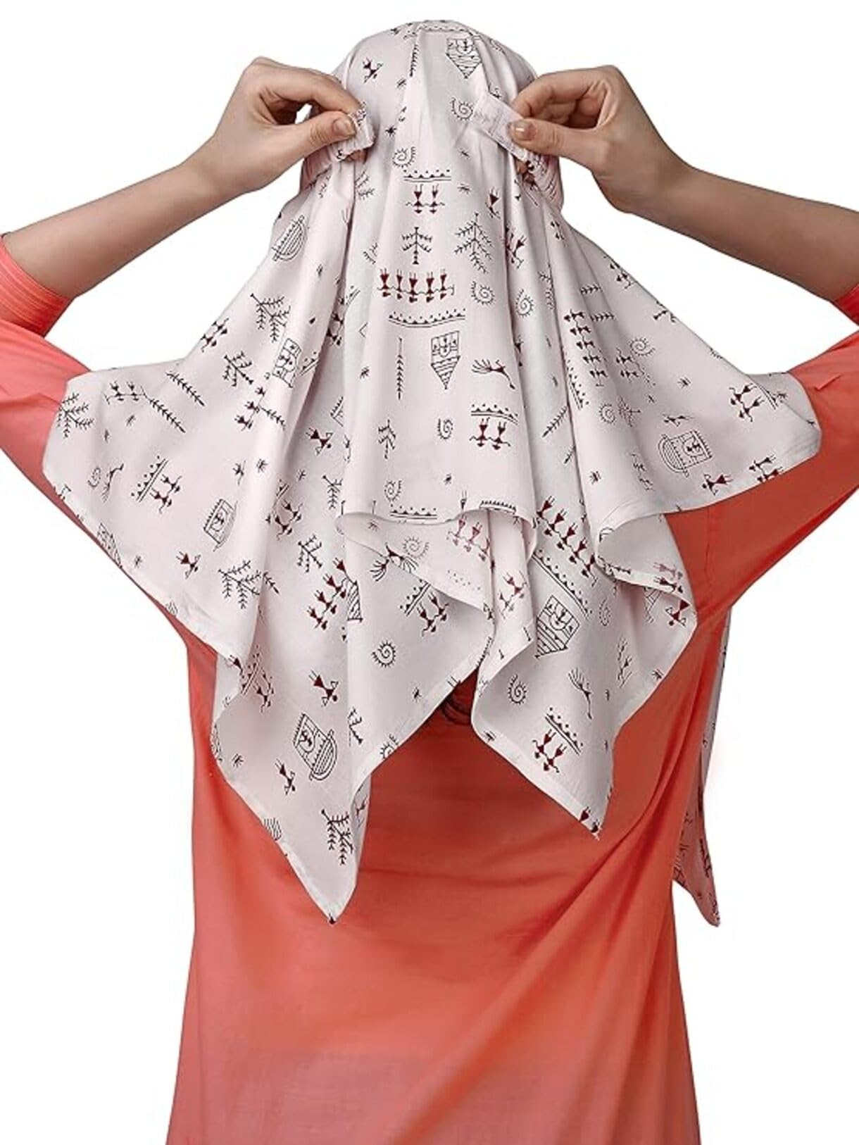 Vinsh Enterprise Cotton Long Scarf Cum Mask Scarves Usable for Vehicle Driver | White Printed Design | Universal Size | For Girl & Women | Soft & Breathable Sun Protection (Black Dhingli Short Scarf)