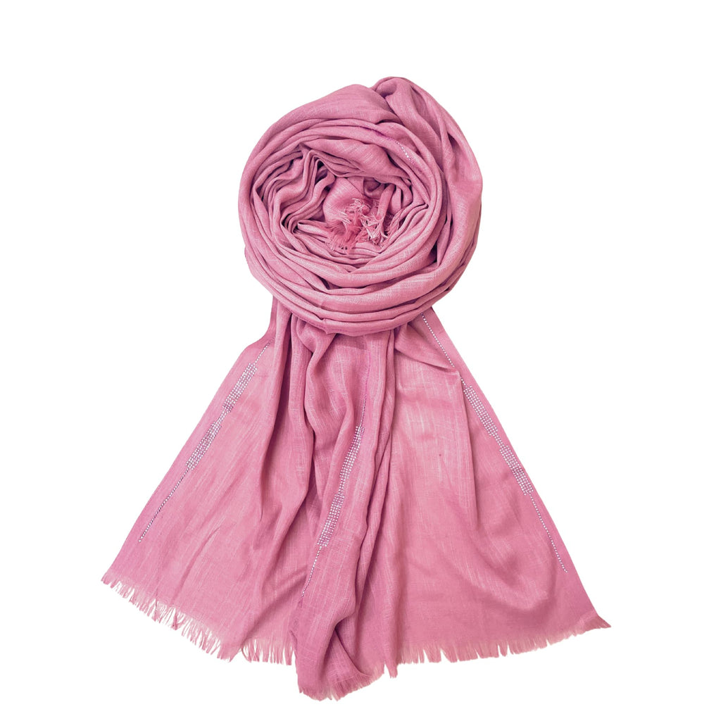 FAHABO Scarf Woman Voile Cotton Scarves with Rhinestone Embellishments | Hijab Scarf | Headscarf | Neck Scarf | Stoles | Wraps Size 71 L x 32 W (Cherry Pink)