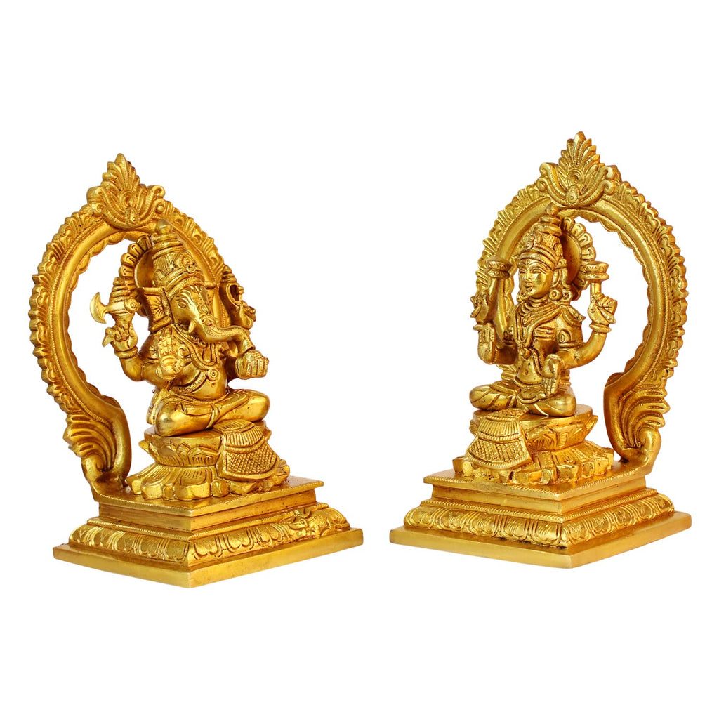 ARTVARKO Brass Lakshmi Ganesh Bhagwan Idol Ganpati Murti Metal Statue with Sitting Laxmi Ji on Lotus for Home Office Success Entrance Decor Pooja Good Luck Gift Height 7 Inches.