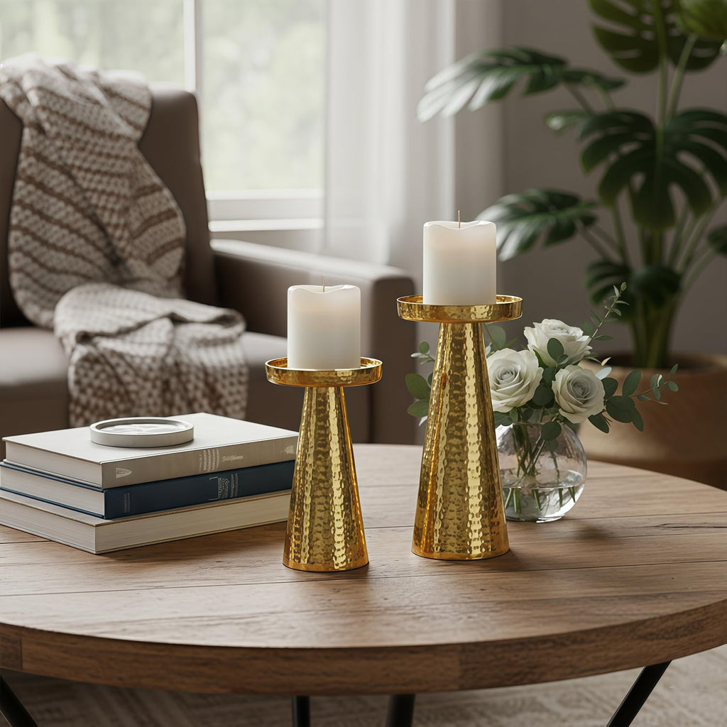 TIED RIBBONS Set of 2 Handcrafted Pillar Candle Stand for Home Décor Table Top Living Room Showpiece for Wedding & Festive Decoration | Decoration Item for Home, Gifts Item