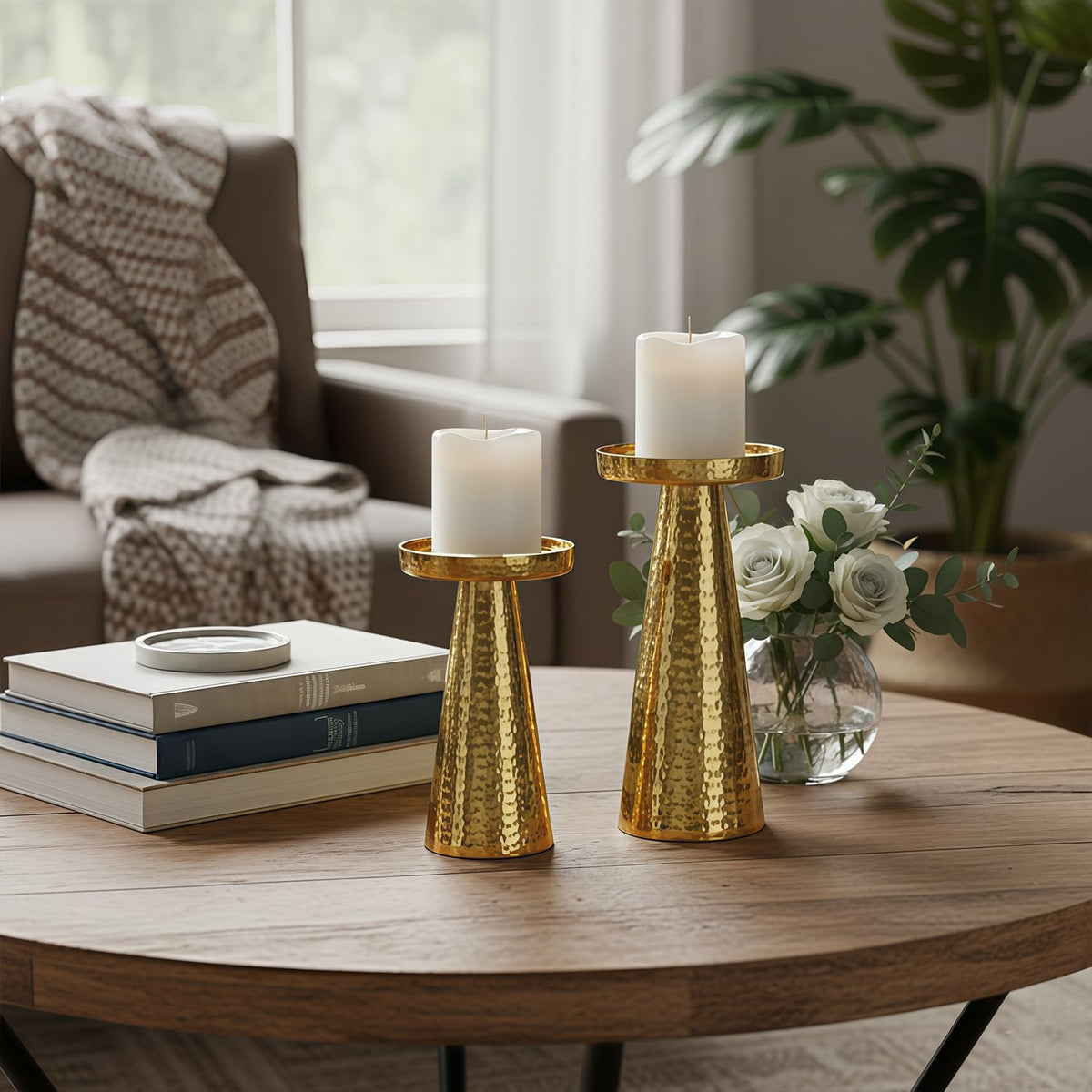 TIED RIBBONS Set of 2 Handcrafted Pillar Candle Stand for Home Décor Table Top Living Room Showpiece for Wedding & Festive Decoration | Decoration Item for Home, Gifts Item