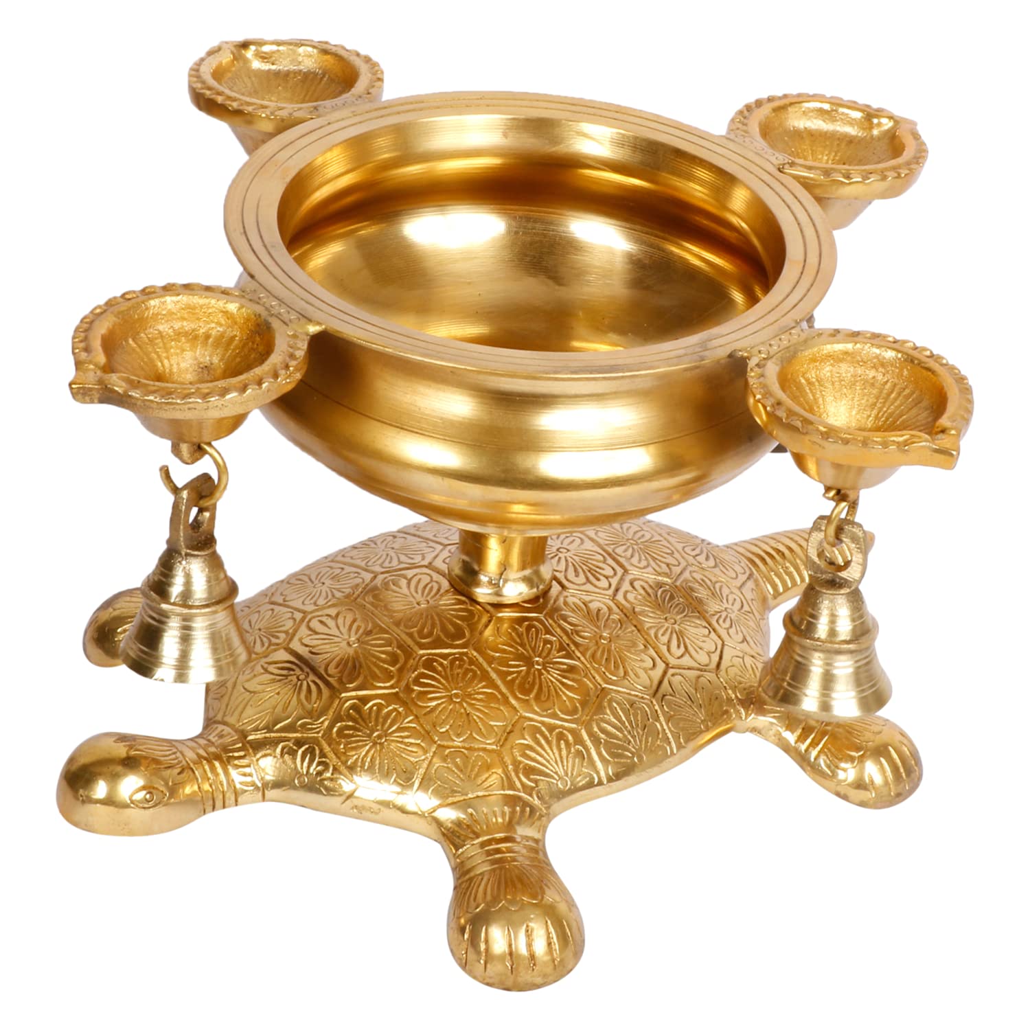 ARTVARKO Brass Urli Ethnic Traditional Tortoise Urli Diya with Bells Decorative Bowl for Flowers Home, Office, Living Room Decor 9 Inch.