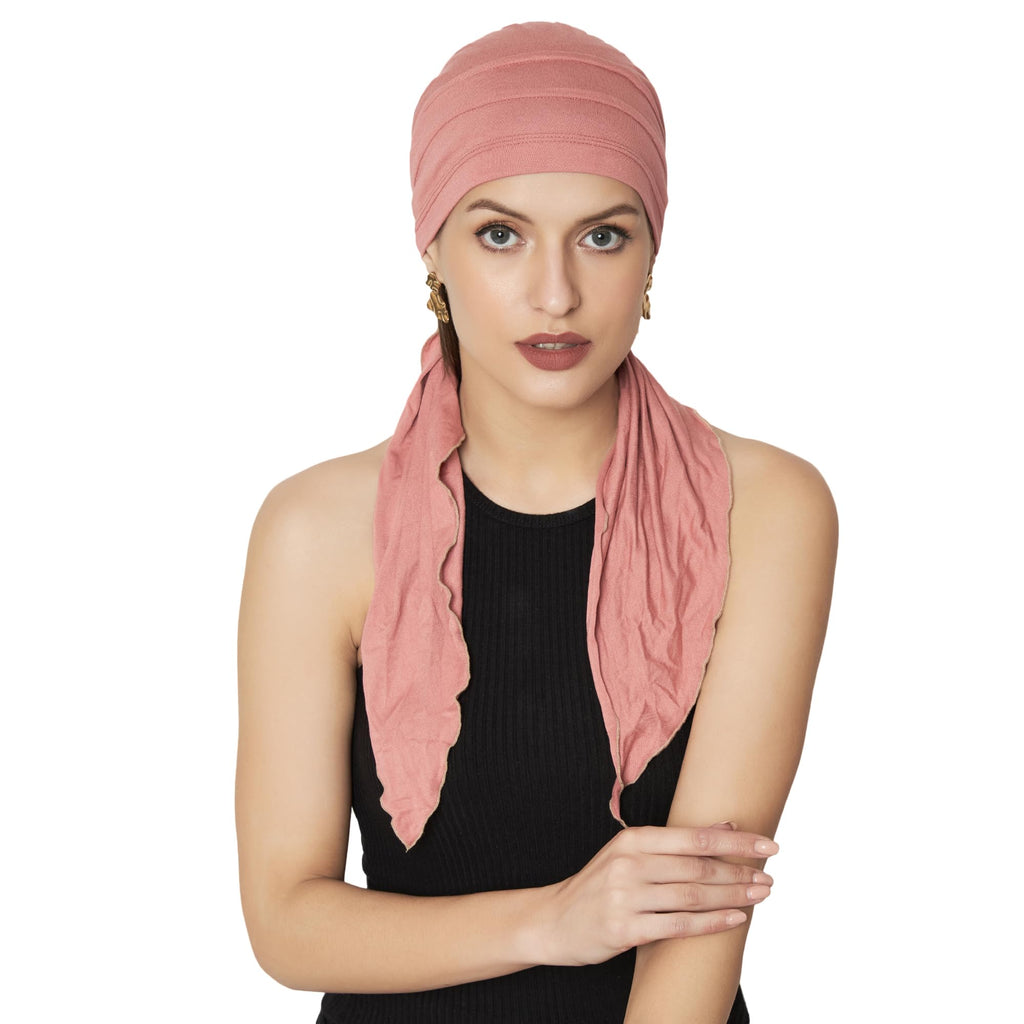 The Headscarves Women Bamboo Pre Tie Ultra Soft Slip on Scarf Headwear For Chemo Patient Free Size (HS107 Duskyrose)