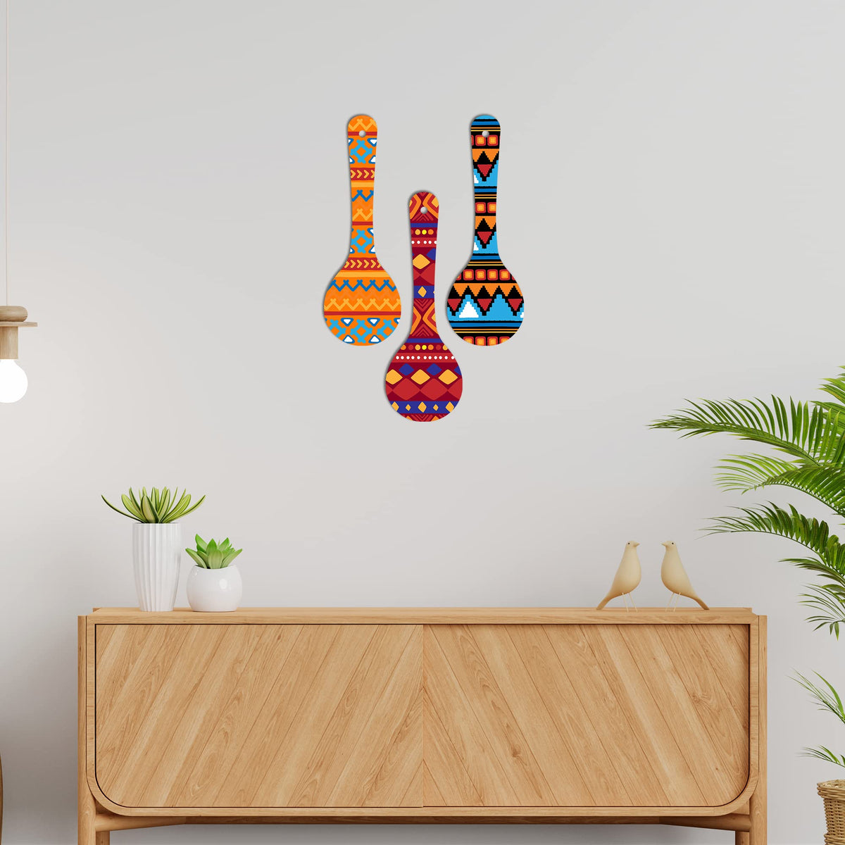 Artvibes Traditional African Tribal Pattern Decorative Wall Art MDF Wooden Wall Hanger for Home | Wall Accent | Sceneries | Wall Art Print | Graphic Artwork | Unique Gift Items (WH_5002N), Set of 3