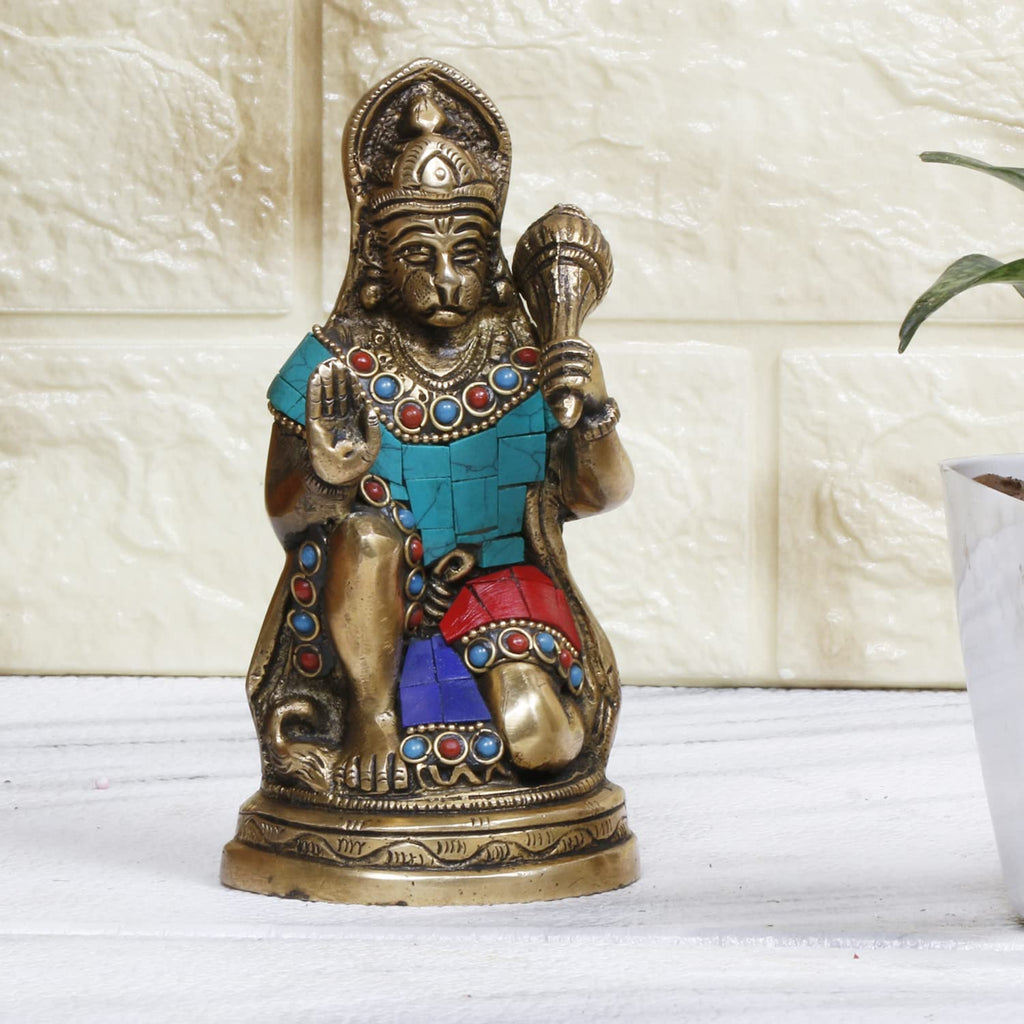 Artavrko Brass Lord Hanuman Blessed Bajrangbali Sculpture Murti Religious Idol for Puja Home Decor Gift 6 Inch