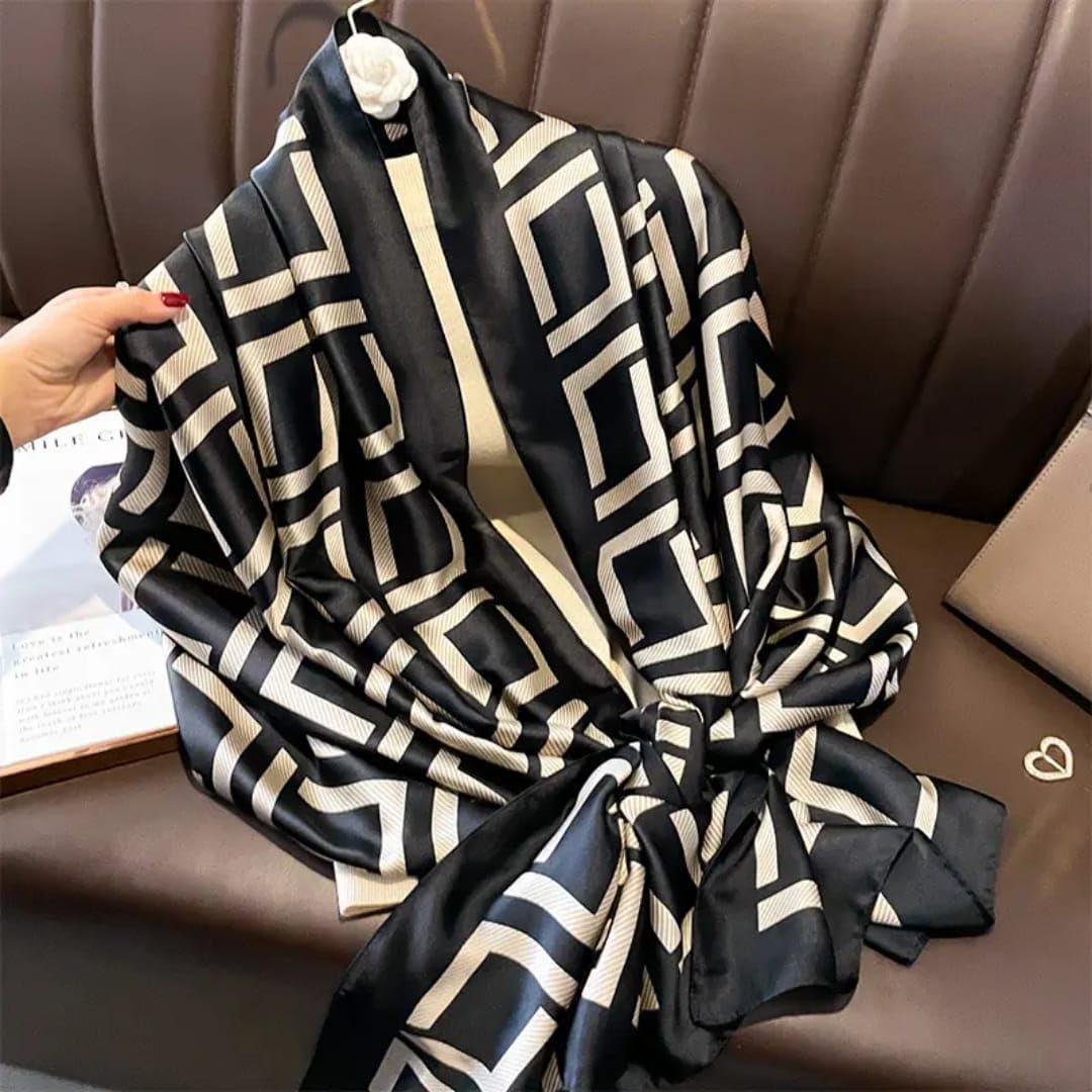 SWANKY Silk Stoles For Women Stylish Latest, Scarf for ladies & Girls, Head Neck Scarves, duppatta for girls (Black & White)
