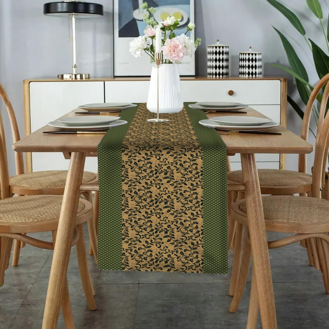 Furnishya Table Runner for 8 Seater Dining Table - Modern Decorative & Washable Runner for Dining | 13 X 86 Kafalo