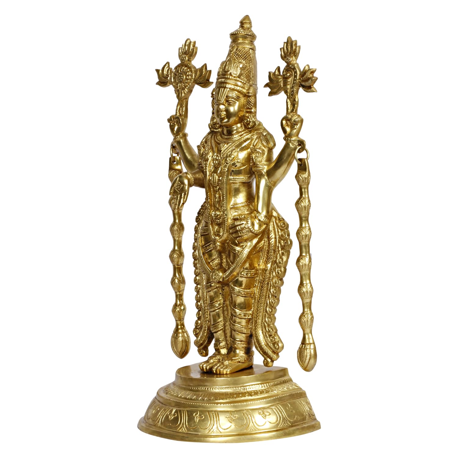 Svarup Brass Tirupati Balaji Venkateshwara Statue Vishnu Chakra Namah Shankh Murti Lord Srinivasa Religious Idol Decor Gift 16 Inch