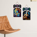 Artvibes Shri Krishna Wall Hanging Home Decorative Wall Art for Living room | Spiritual Decor Items | Wall Poster | Artwork| Stylish Modern Decor Item | Gift Items (WH_9209N), Set of 2
