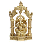 ARTVARKO Brass Ganesha Idol Ganesh Bhagwan Sitting on Singhasana Large Statue God Ganpati Murti for Home Pooja Entrace Décor Good Luck Vastu Decoration Showpiece 10 Inch