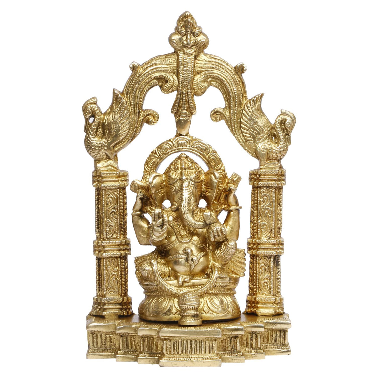 ARTVARKO Brass Ganesha Idol Ganesh Bhagwan Sitting on Singhasana Large Statue God Ganpati Murti for Home Pooja Entrace Décor Good Luck Vastu Decoration Showpiece 10 Inch
