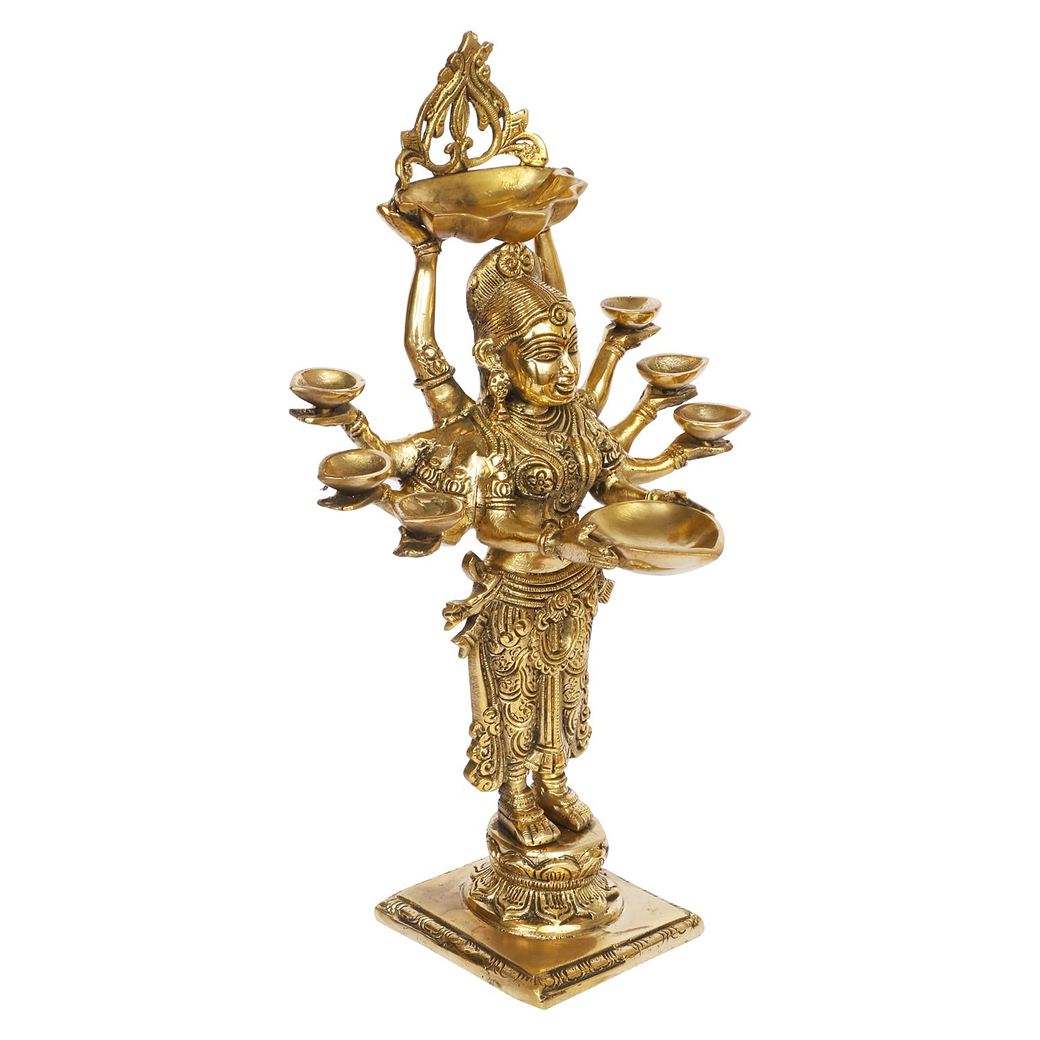 Artvarko Brass Lady Diya Eight Oil Lamp Deepak Idol Welcome Lady Deepluxmi Puja Decorations Indian Diwali Oil Lamp Pooja Light Mandir Home Decor Diyas 15 Inches
