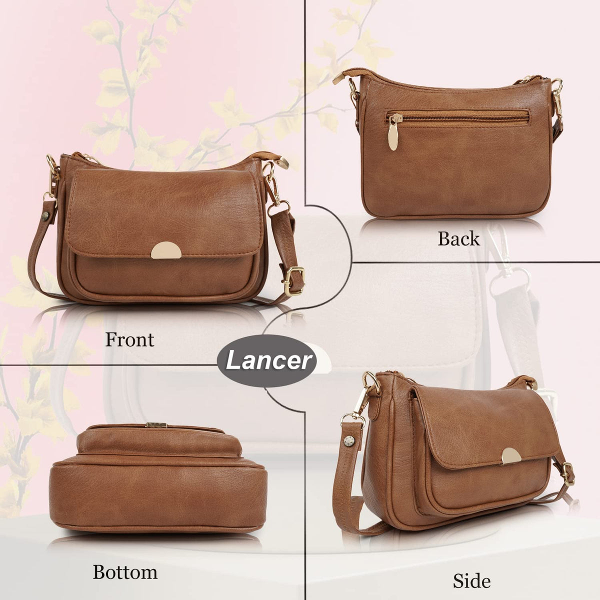LANCER Hobo Crossbody Shoulder Bag for Women & Girls – Stylish Tote Sling Handbag with Adjustable Strap | Ladies Purse, Travel Casual Office Bag (Tan)