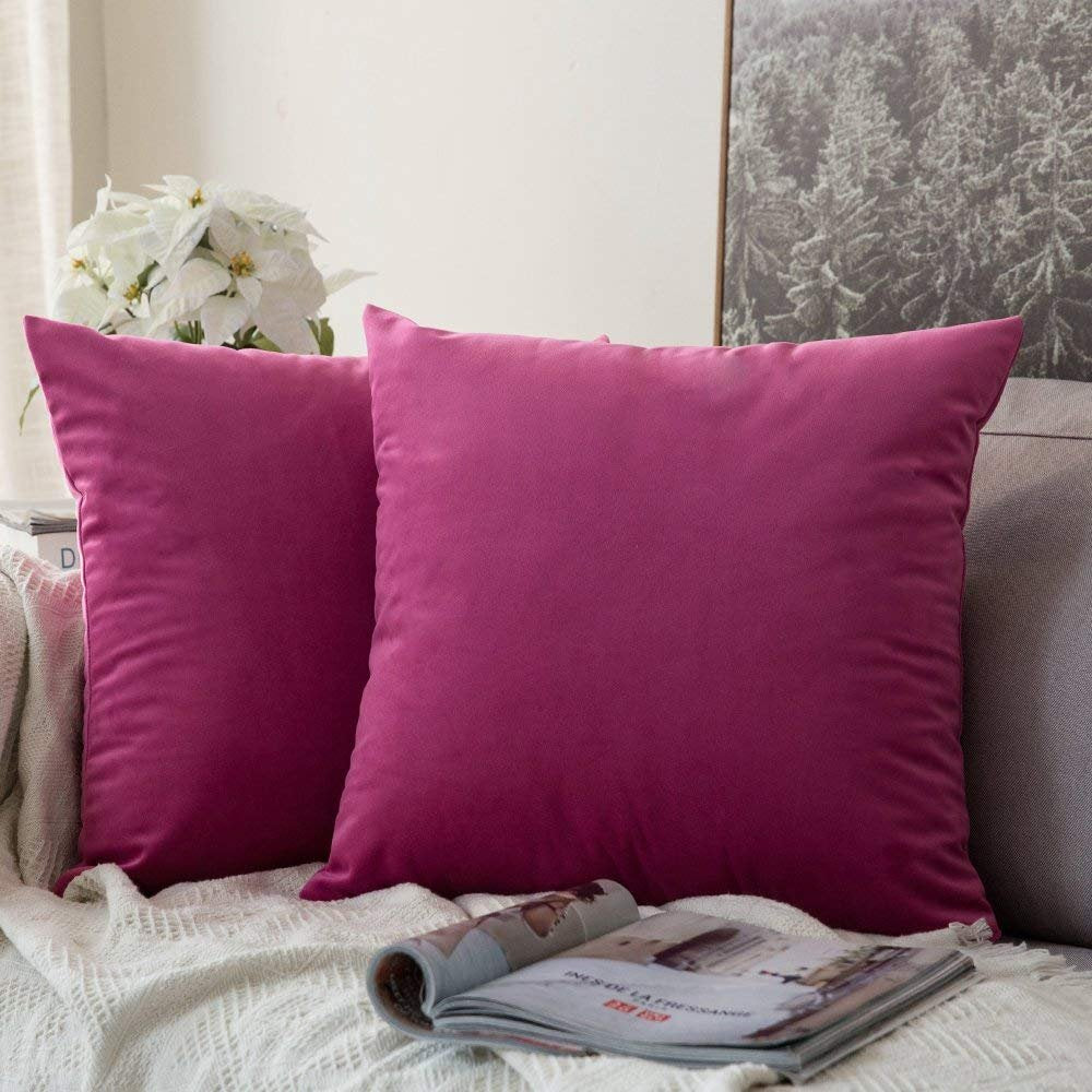 Khooti Velvet Cushion Cover, 26x26 | Pink | Pack of 2 | Solid Plain Soft & Smooth, Decorative Cushion Covers for Living Room, Bedroom, Couches, Chairs, Sofas, Beds & Home Decor