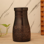Tambra Copper Bedroom Jar with Inbuilt Glass | Rarity Carving Design | Handcrafted, Leakproof, Jointless | Ayurvedic Benefits, Antioxidant Properties | 1200 ml (Pack of 1)