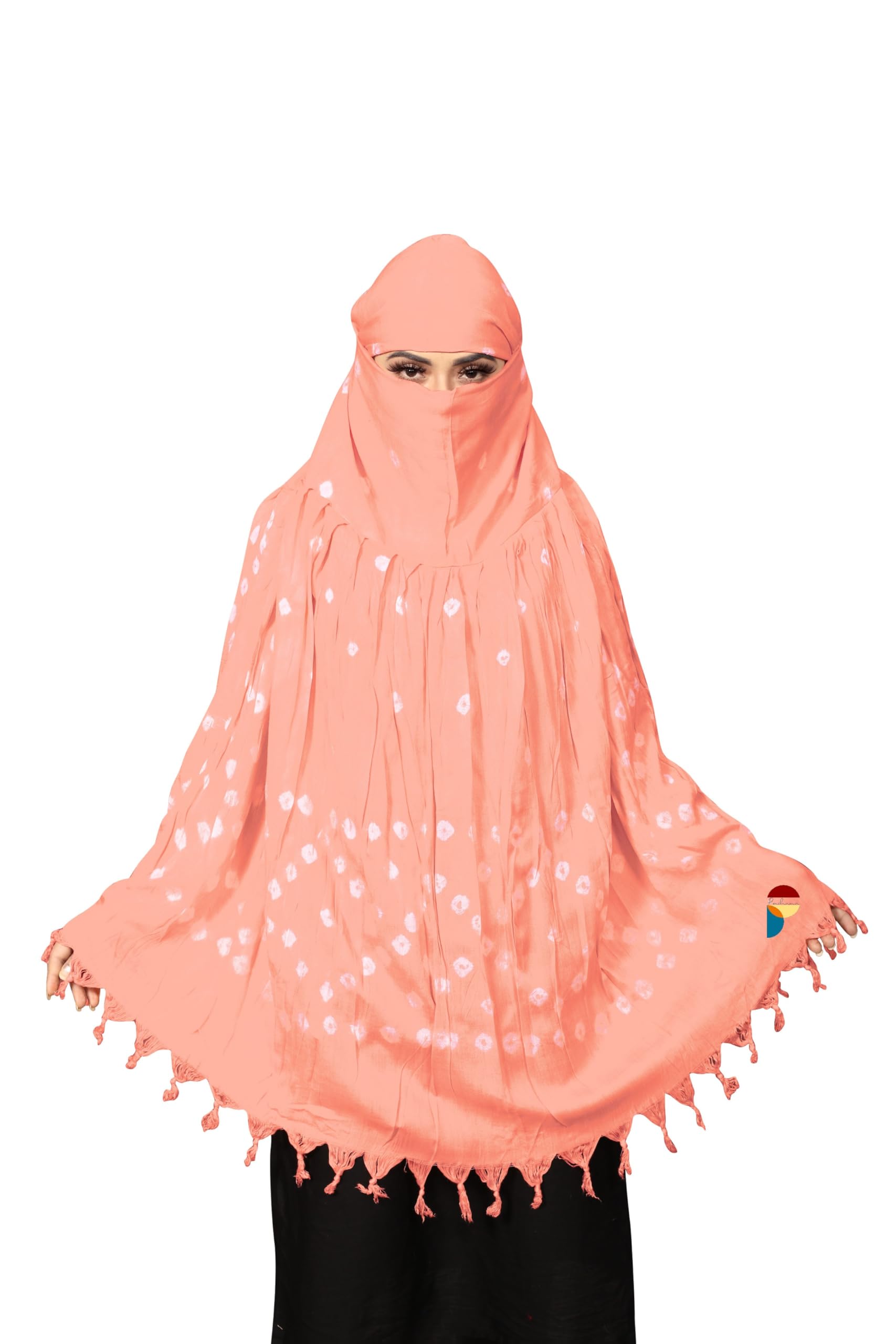 PRACHARAN Women Cotton Stylish Hand Printed Scarf, Anti Pollution Full Face Scarf With UV Sun Rays Protection Scarf For Women And Girls (Peach), Female