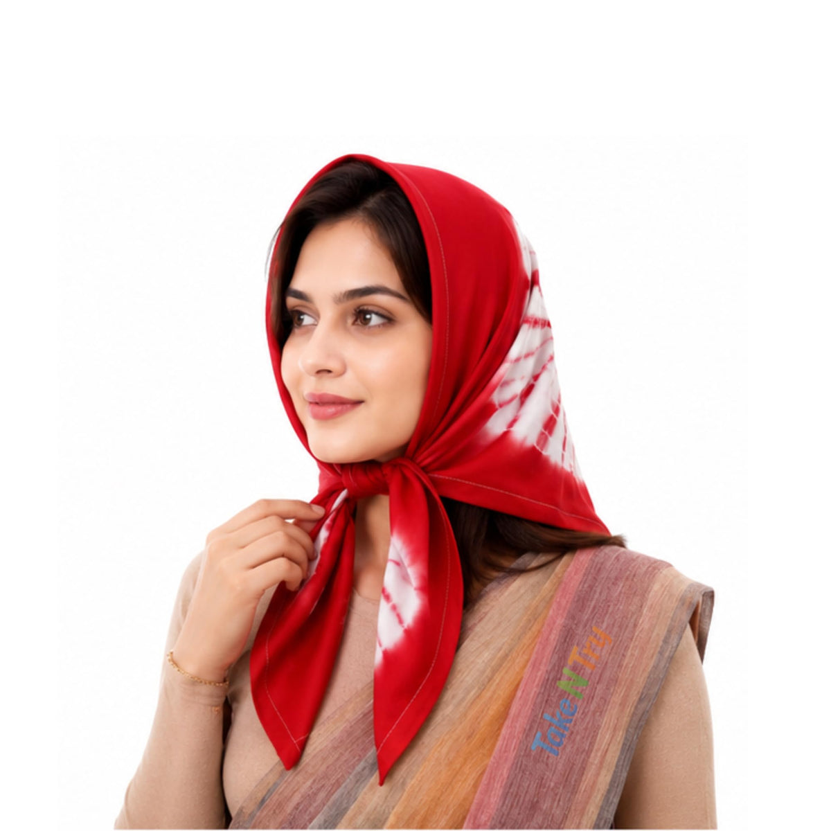 Take N Try Women’s Satin Head Scarf, Square Hair Wrap Cotton Bandana for Head, Neck & Hair, Daily Use, Travel & Ethnic Outfit, 30x30 Inch Fashion Printed Scarves for Female & Ladies Gift (Red)
