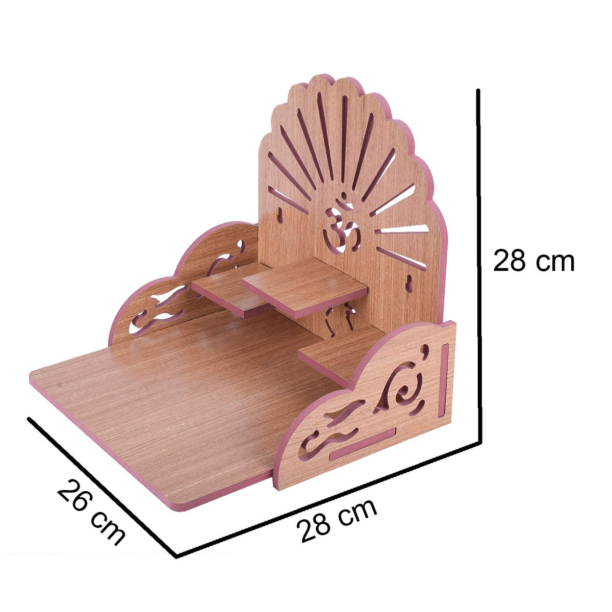 Om Shree Fully Handmade Beautiful Wooden Home and Office Temple/Pooja Mandir(28 x 28 x 26 cm) (Light Brown 2)