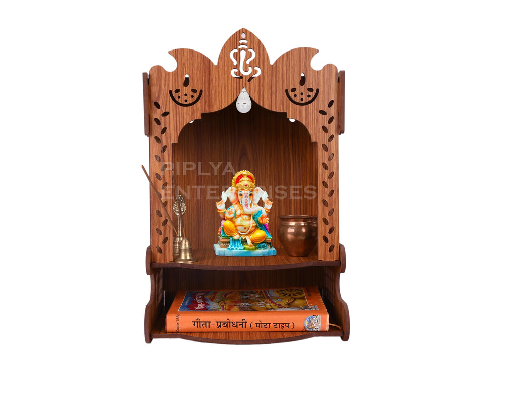 Beautiful Wooden Pooja Stand | Pooja Mandir | Temple for Home & Office | Wall Mounted | Size (L-10.50, W-8.25, H-14.25 Inch) | Light Color