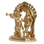ARTVARKO Radha Krishna Brass Murti Murli Kishan Playing Flute Radha Standing with Pitcher on Kirtimukha Singhasana Height 21.5 cm