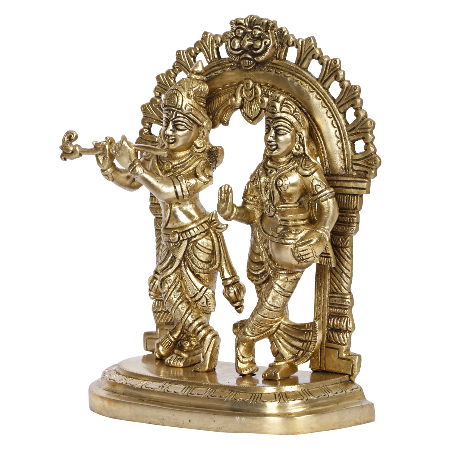 ARTVARKO Radha Krishna Brass Murti Murli Kishan Playing Flute Radha Standing with Pitcher on Kirtimukha Singhasana Height 21.5 cm