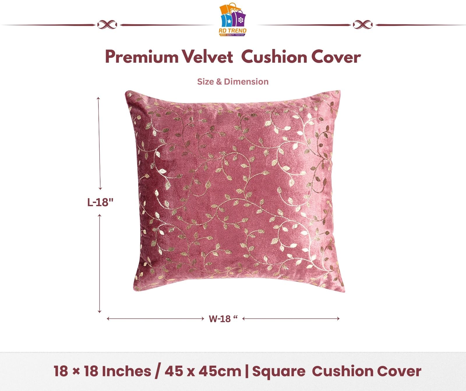 RD TREND® Premium Velvet Cushion Covers Set of 2 | Soft Decorative Throw Pillowcases for Sofa, Bed & Living Room | Cushion Cover 18 inch x 18 inch (45x45 cm) Dusty Rose