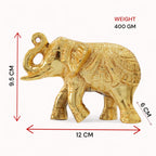 KridayKraft Decorative Golden Elephant Statue Trunk up Metal Figurine, 12 cm x 9.5 cm x 6 cm, 400 gm, Traditional Design
