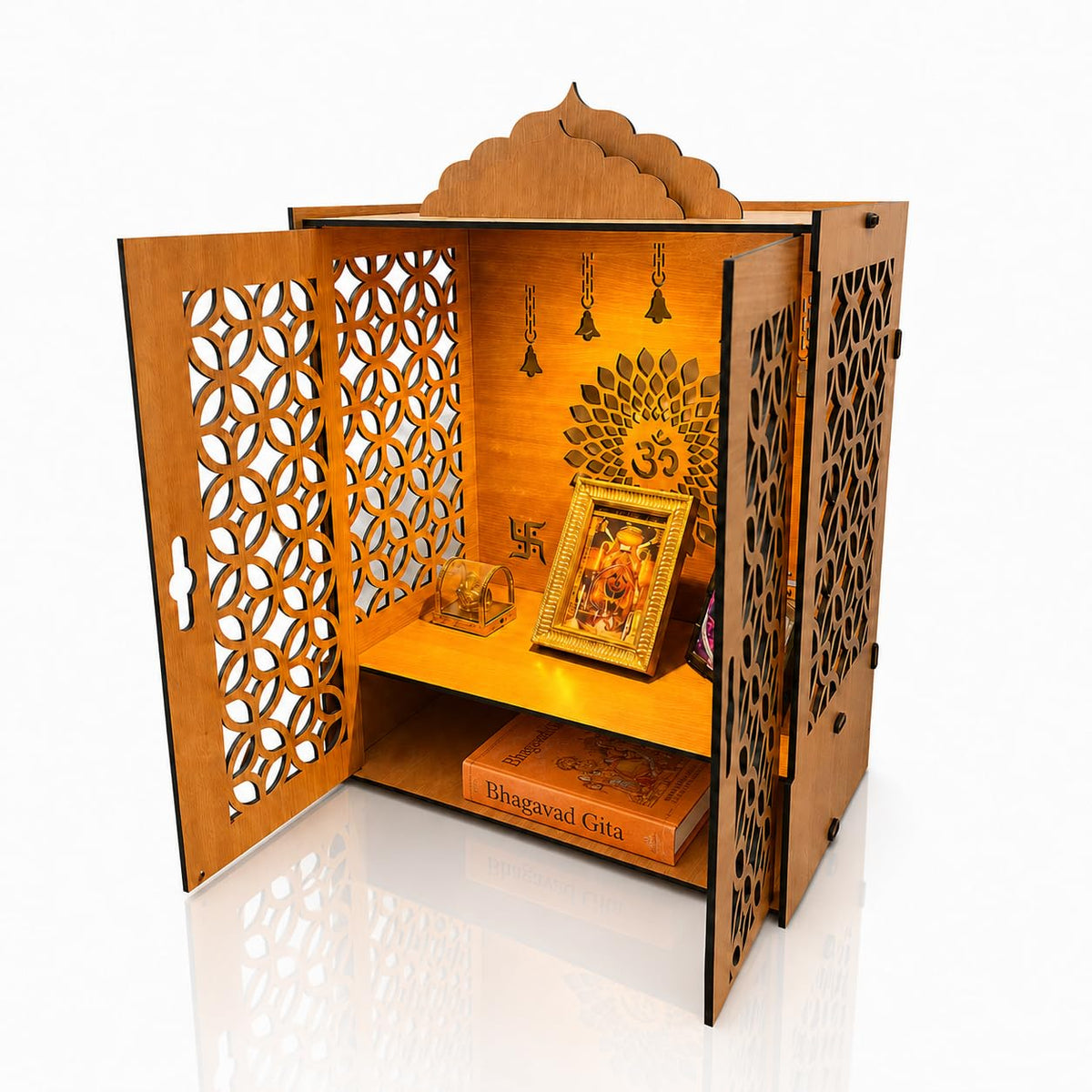 Zesta Wooden Mandir for Home Big Size | DIY Pooja Mandir with LED Spot Light | Devghar Cabinet for Living Room or Office | Wall Mounted Pooja Unit for Home (Big Mandir with Door)