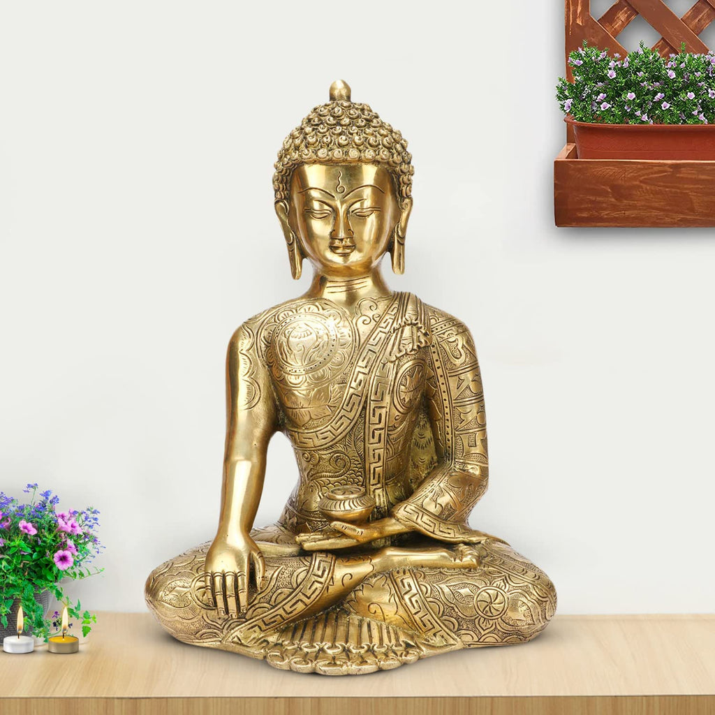 ARTVARKO Brass Buddha Statue Home Decor Vastu Feng Shui Religious Gift Good Luck Idol 12 Inches